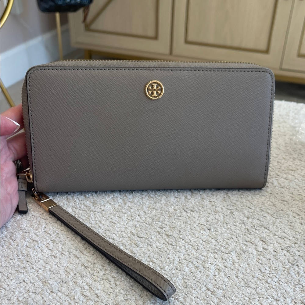 Tory Burch Taup Wristlet Wallet with Gold Accent